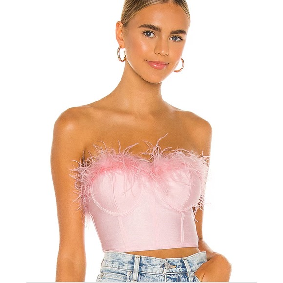 superdown Tops - superdown Revolve Ramona Pink Feather Bandage Corset Top Womens S Zip Back